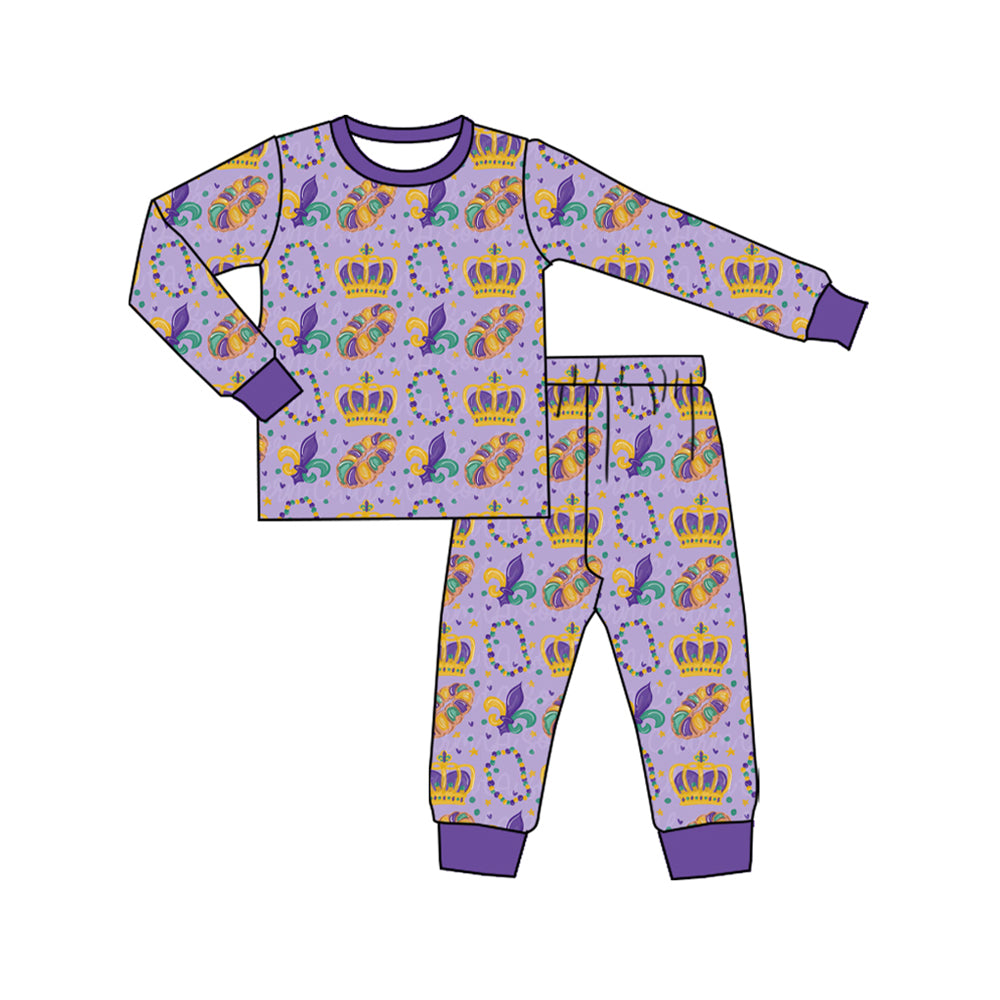Baby Boys Mardigras Crowns Donuts Anchors Top Pant Pajamas Set Preorder