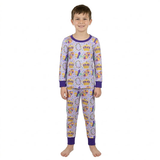 Baby Boys Mardigras Crowns Donuts Anchors Top Pant Pajamas Set
