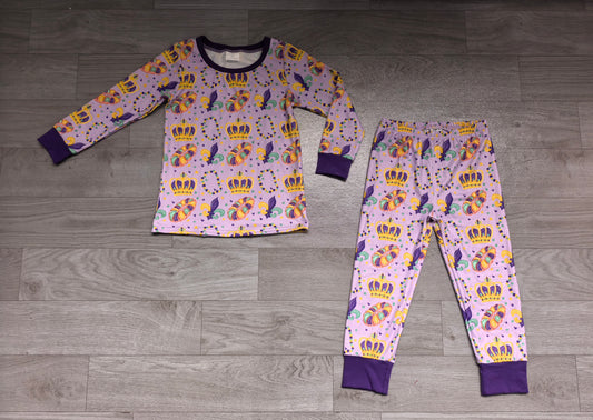Baby Boys Mardigras Crowns Donuts Anchors Top Pant Pajamas Set Preorder