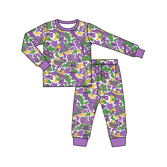 Baby Boys Mardigras Camo Crowns Masks Anchors Top Pant Pajamas Set Preorder
