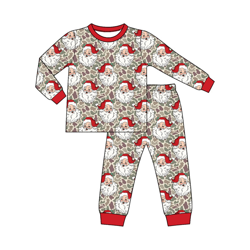 Baby Boys Khaki Camo Santa Top Pant Christmas Pajamas Set Preorder
