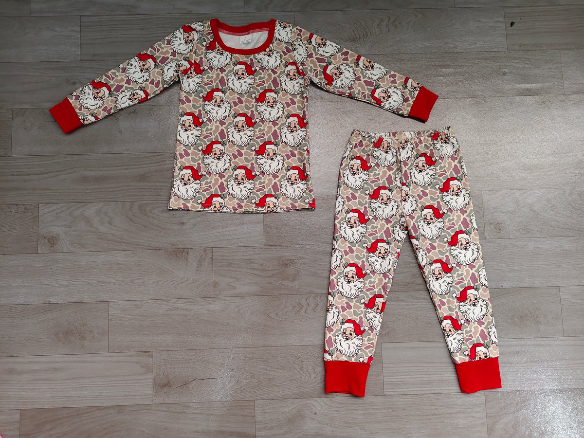 Baby Boys Khaki Camo Santa Top Pant Christmas Pajamas Set Preorder