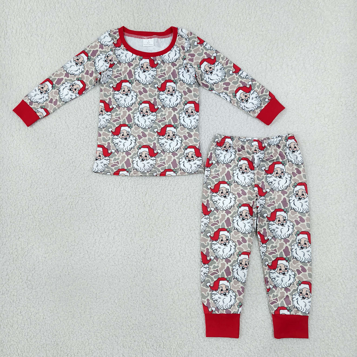 Baby Boys Khaki Camo Santa Top Pant Christmas Pajamas Set