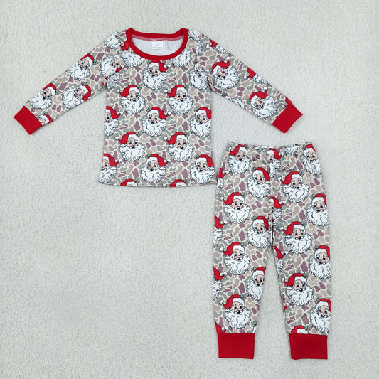 Baby Boys Khaki Camo Santa Top Pant Christmas Pajamas Set