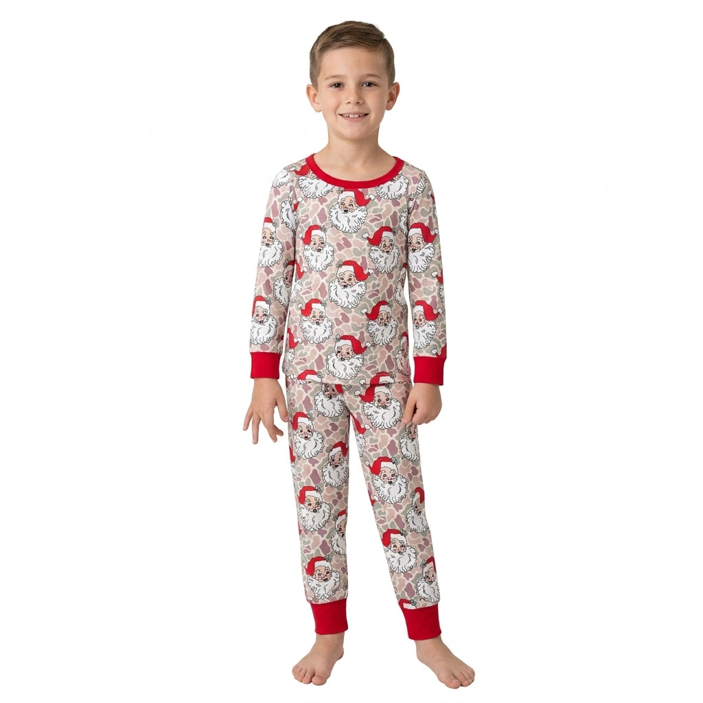Baby Boys Khaki Camo Santa Top Pant Christmas Pajamas Set