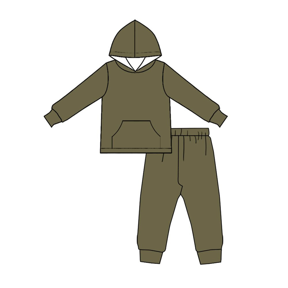 Baby Boys Olive Long Sleeve Pocket Hoodie Jogger Clothes Set Preorder