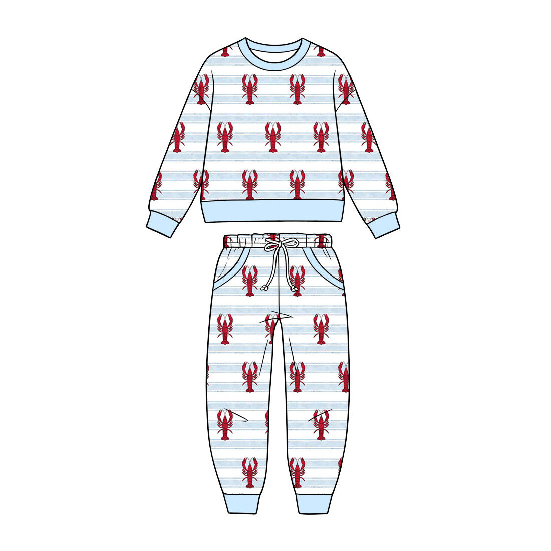 Baby Boys Blue Stripe Crayfishes Top Pockets Joggers Clothes Set Preorder