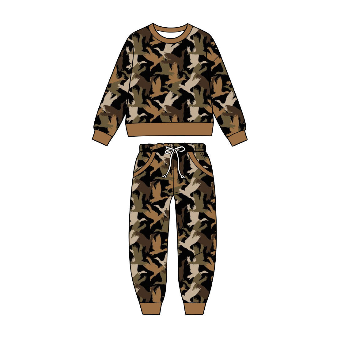 Baby Boys Brown Ducks Camo Top Pockets Joggers Hunting Clothes Set Preorder