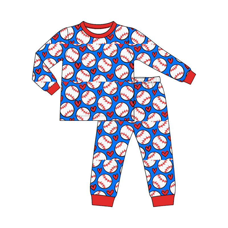 Baby Boys Hearts Baseballs Top Pant Valentines Team Pajamas Set Preorder