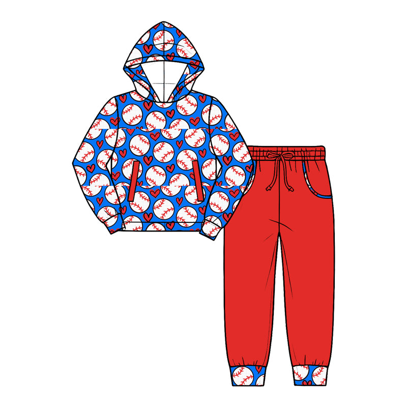 Baby Boys Hearts Baseballs Hoodies Pockets Joggers Valentines Team Clothes Set Preorder