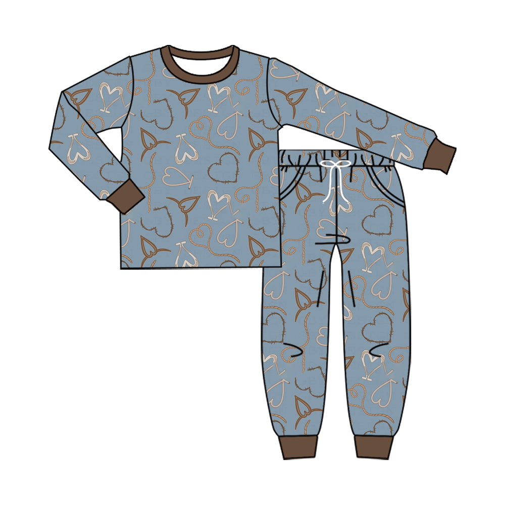 Preorder moq 5 Baby Boys Grey Long Sleeve Hearts Top Pockets Joggers Clothes Set