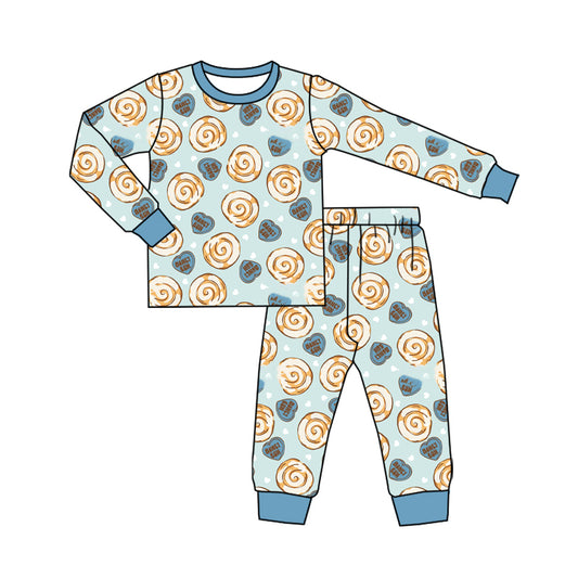 Preorder moq 5 Baby Boys Blue Hearts Donuts Top Pant Valentines Pajamas Set