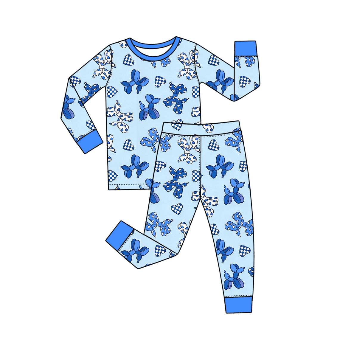 Preorder moq 5 Baby Boys Blue Dogs Hearts Top Pant Valentines Pajamas Set