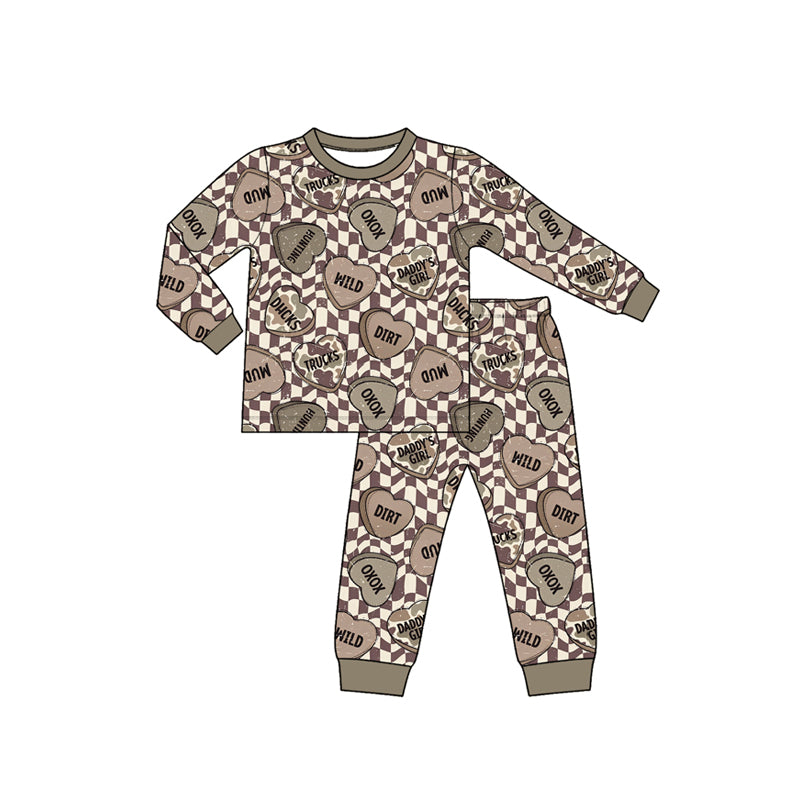 Preorder moq 5 Baby Boys Warped Checkerboard Print Hearts Valentines Pajamas Set