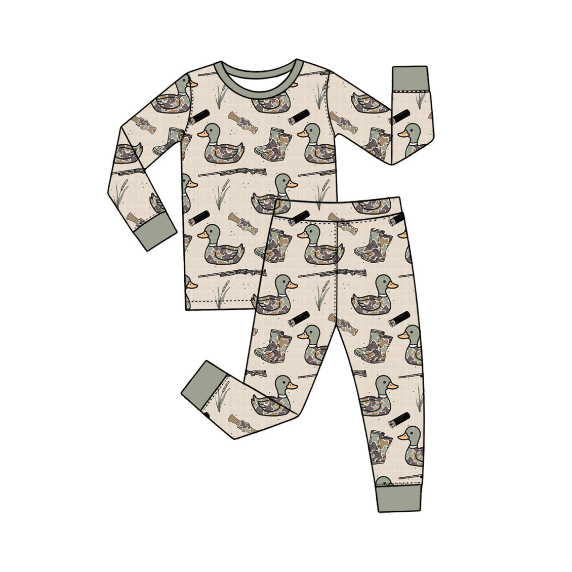 Preorder moq 5 Baby Boys Camo Dogs Calls Top Pant Hunting Pajamas Set