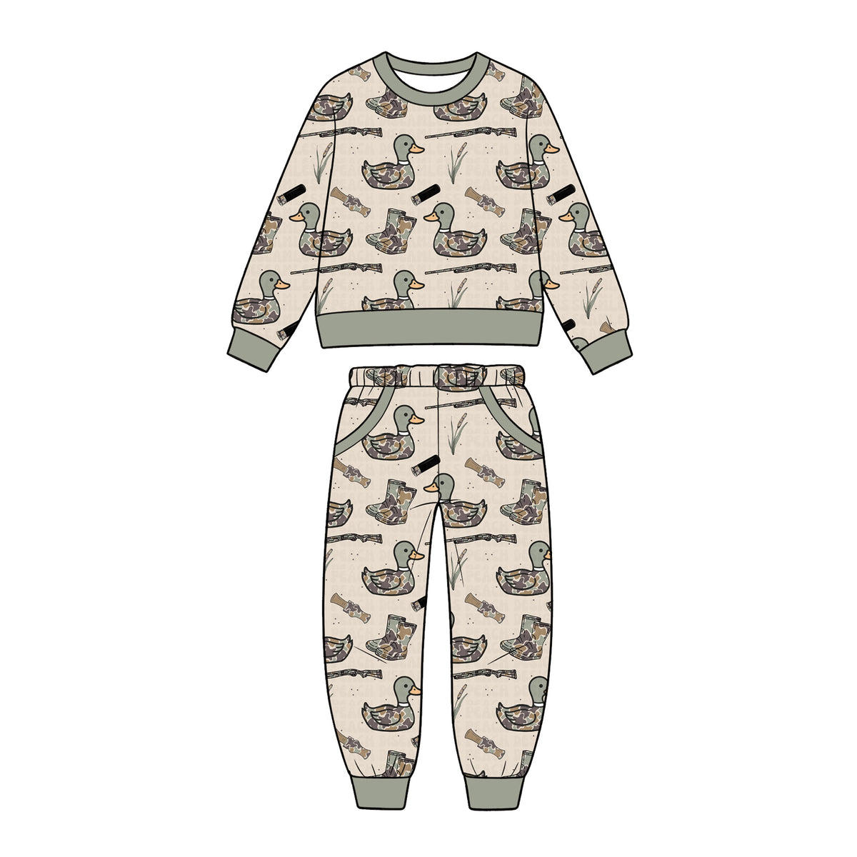 Preorder moq 5 Baby Boys Camo Dogs Calls Top Pockets Joggers Hunting Clothes Set