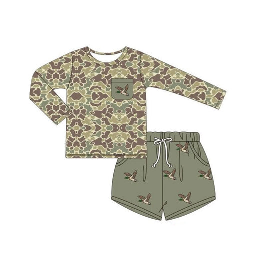 Baby Boys Long Sleeves Green Camo Top Ducks Pocket Short Set Preorder