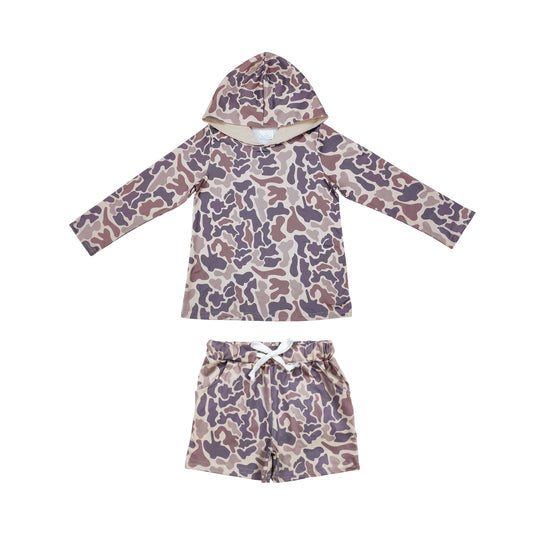 Baby Boys Khaki Camo Hoodie Top Pockets Shorts Southern Clothes Sets