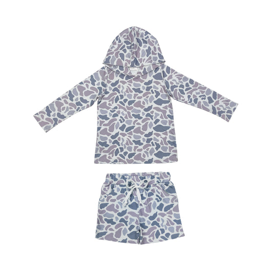 Baby Boys Light Grey Camo Hoodie Top Pockets Shorts Southern Clothes Sets
