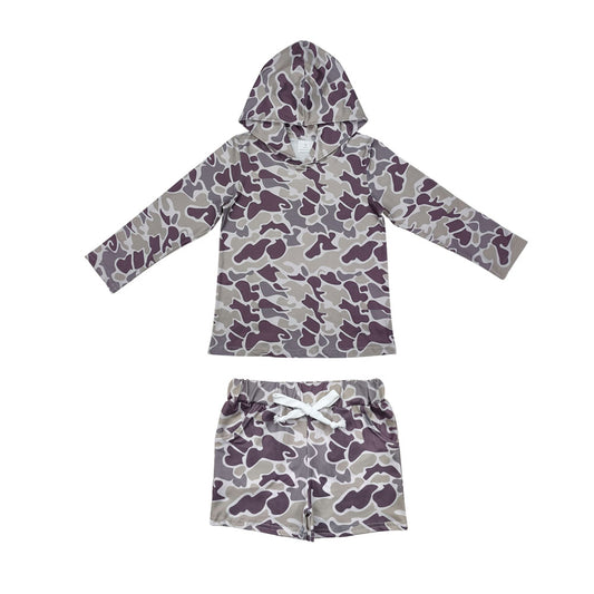 Baby Boys Grey Camo Hoodie Top Pockets Shorts Southern Clothes Sets