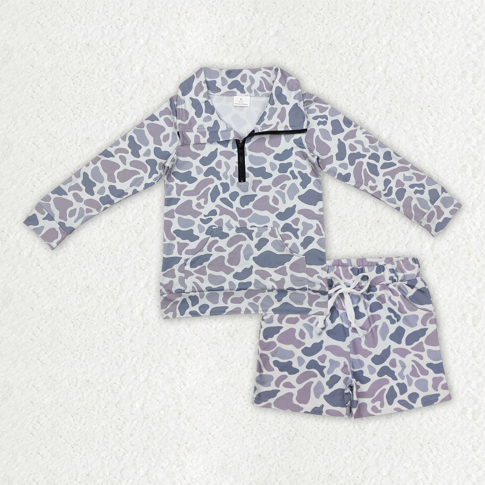 Sibling Baby Boys Long Sleeve Camo Zipper Pullover Pockets Shorts Southern Clothes Set