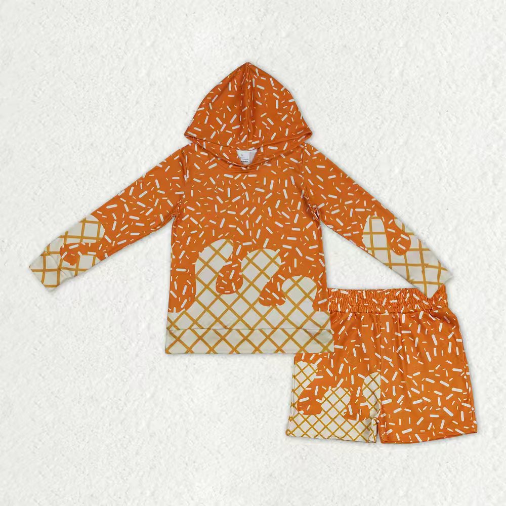 Baby Boys Orange Sprinkles Drip Hoodie Top Shorts Team Clothes Sets