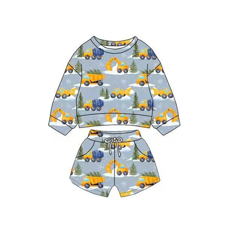 Baby Boys Excavators Trees Long Sleeve Top Pockets Shorts Clothes Sets Preorder