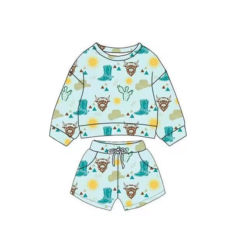Baby Boys Cactus Cows Boots Long Sleeve Top Pockets Shorts Western Clothes Sets Preorder