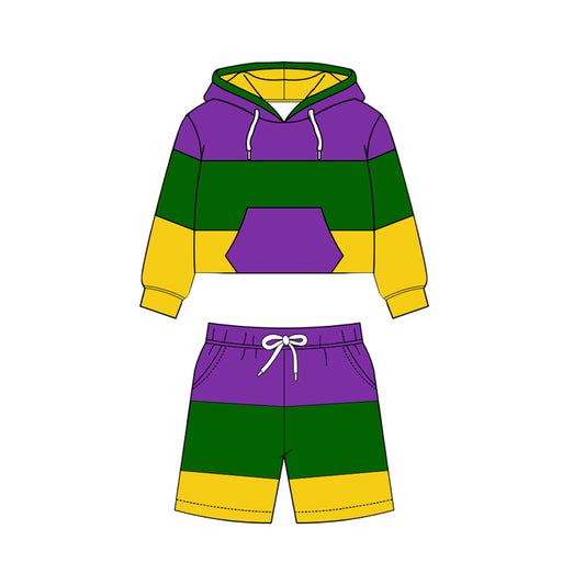 Baby Boys Mardigras Pockets Hoodies Pockets Shorts Yoga Clothes Sets Preorder