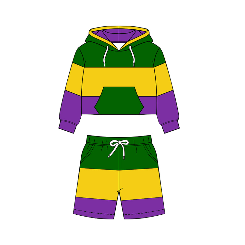Baby Boys Mardigras Pockets Hoodies Pockets Shorts Yoga Clothes Sets Preorder