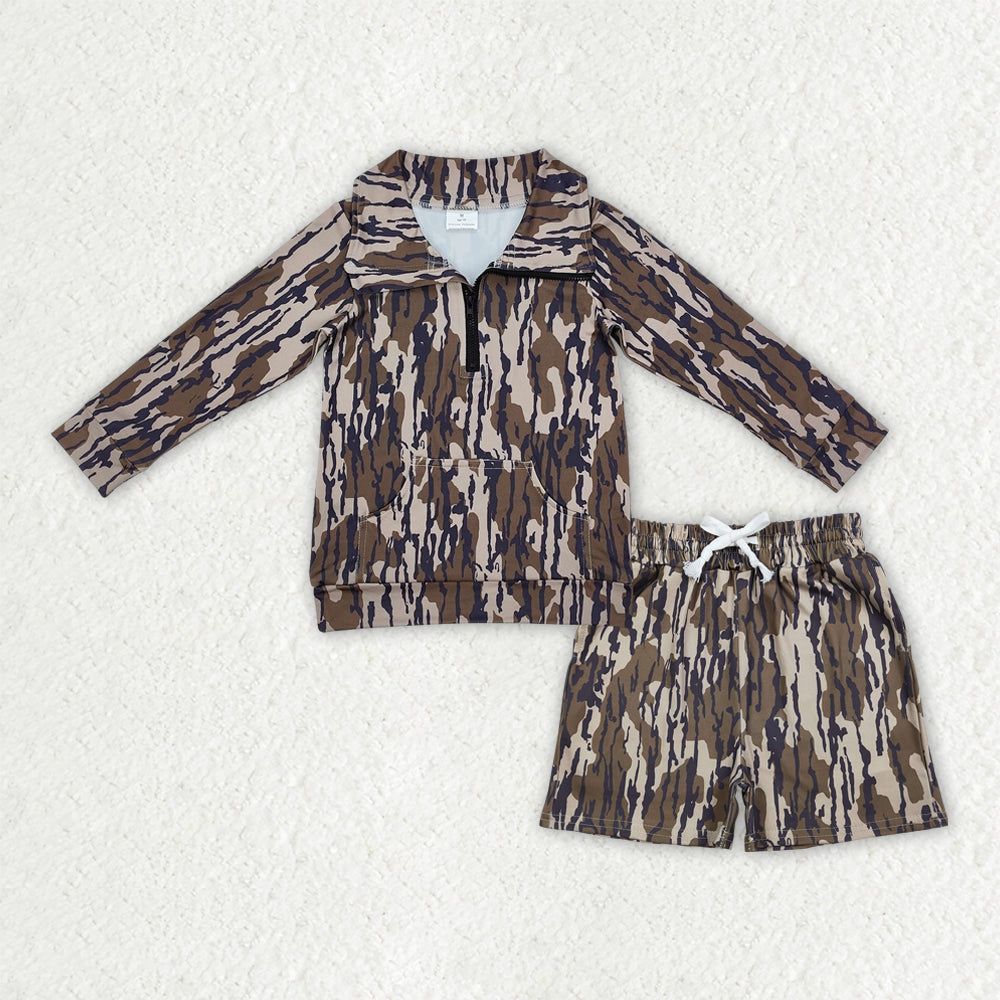 Sibling Baby Boys Southern Camo Zipper Pockets Pullovers Pockets Shorts Hunting Clothes Sets