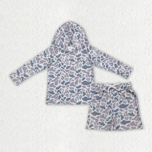 Baby Boys Light Grey Camo Hoodie Top Pockets Shorts Southern Clothes Sets