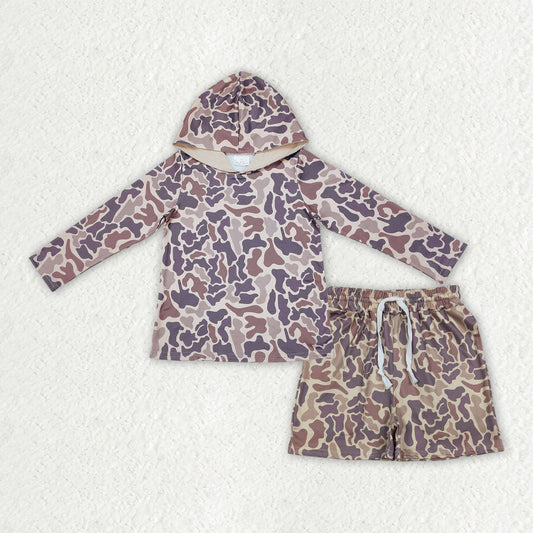 Baby Boys Khaki Camo Hoodie Top Pockets Shorts Southern Clothes Sets