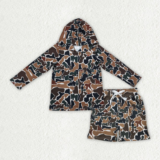 Baby Boys Southern Dark Brown Camo Hoodie Top Pockets Shorts Clothes Sets