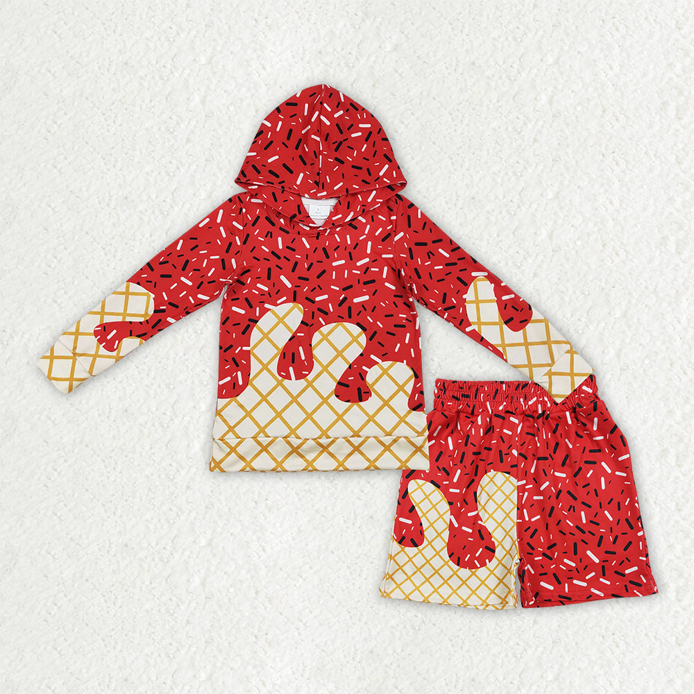 Baby Boys Red Sprinkles Drip Hoodie Top Shorts Team Clothes Sets