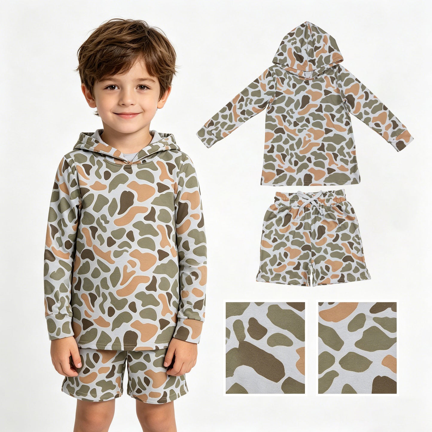Baby Boys Southern Yellow Green Camo Hoodie Top Pockets Shorts Clothes Sets
