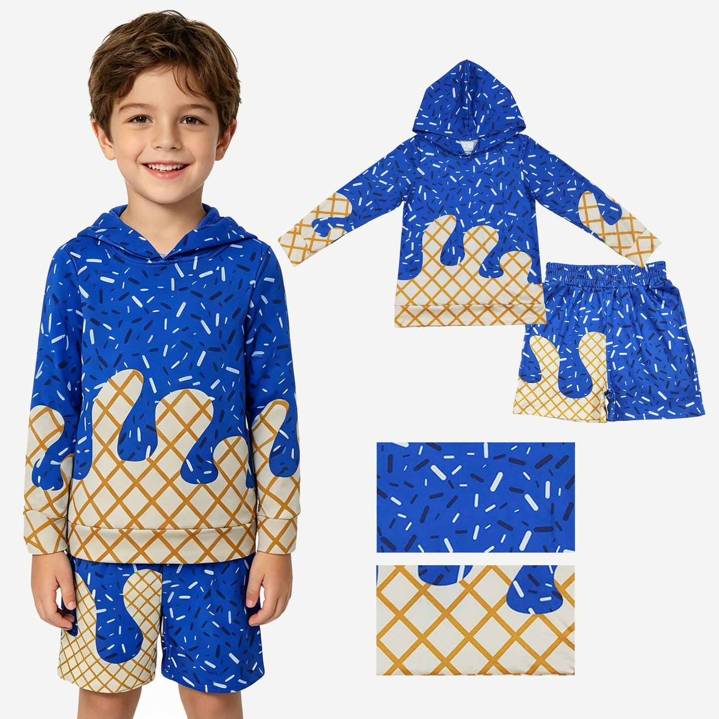 Baby Boys Hot Blue Sprinkles Drip Hoodie Top Shorts Team Clothes Sets
