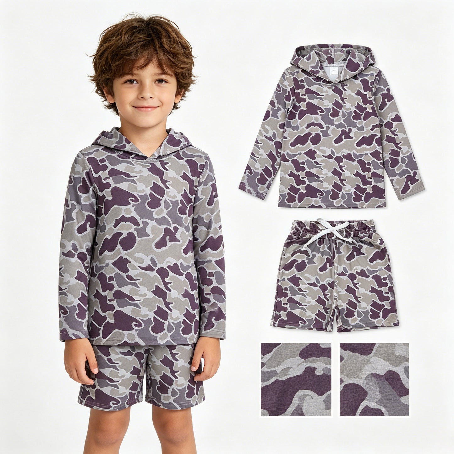Baby Boys Southern Dark Grey Camo Hoodie Top Pockets Shorts Clothes Sets