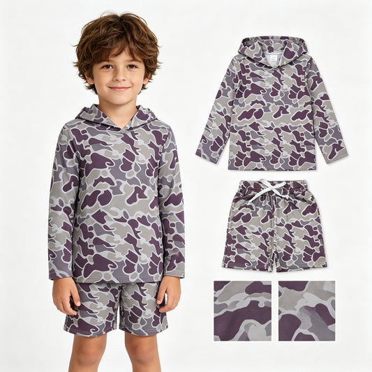 Baby Boys Southern Dark Grey Camo Hoodie Top Pockets Shorts Clothes Sets