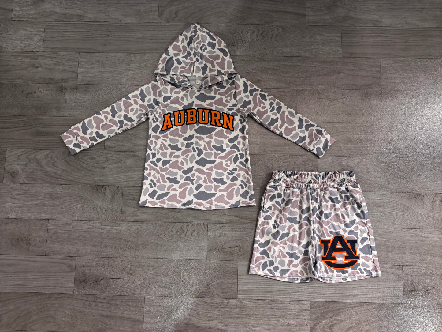 Baby Boys Grey Camo Auburn Long Sleeve Hoodie Short Team Clothes Set Preorder