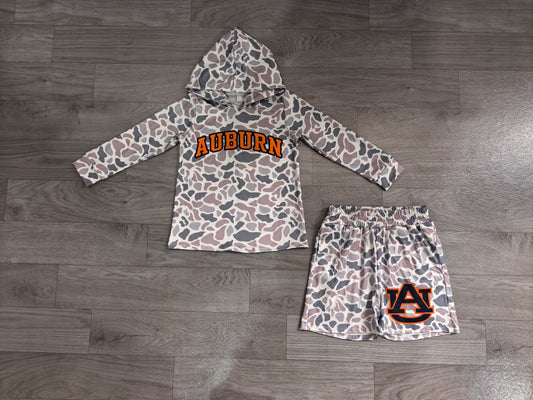 Baby Boys Grey Camo Auburn Long Sleeve Hoodie Short Team Clothes Set Preorder
