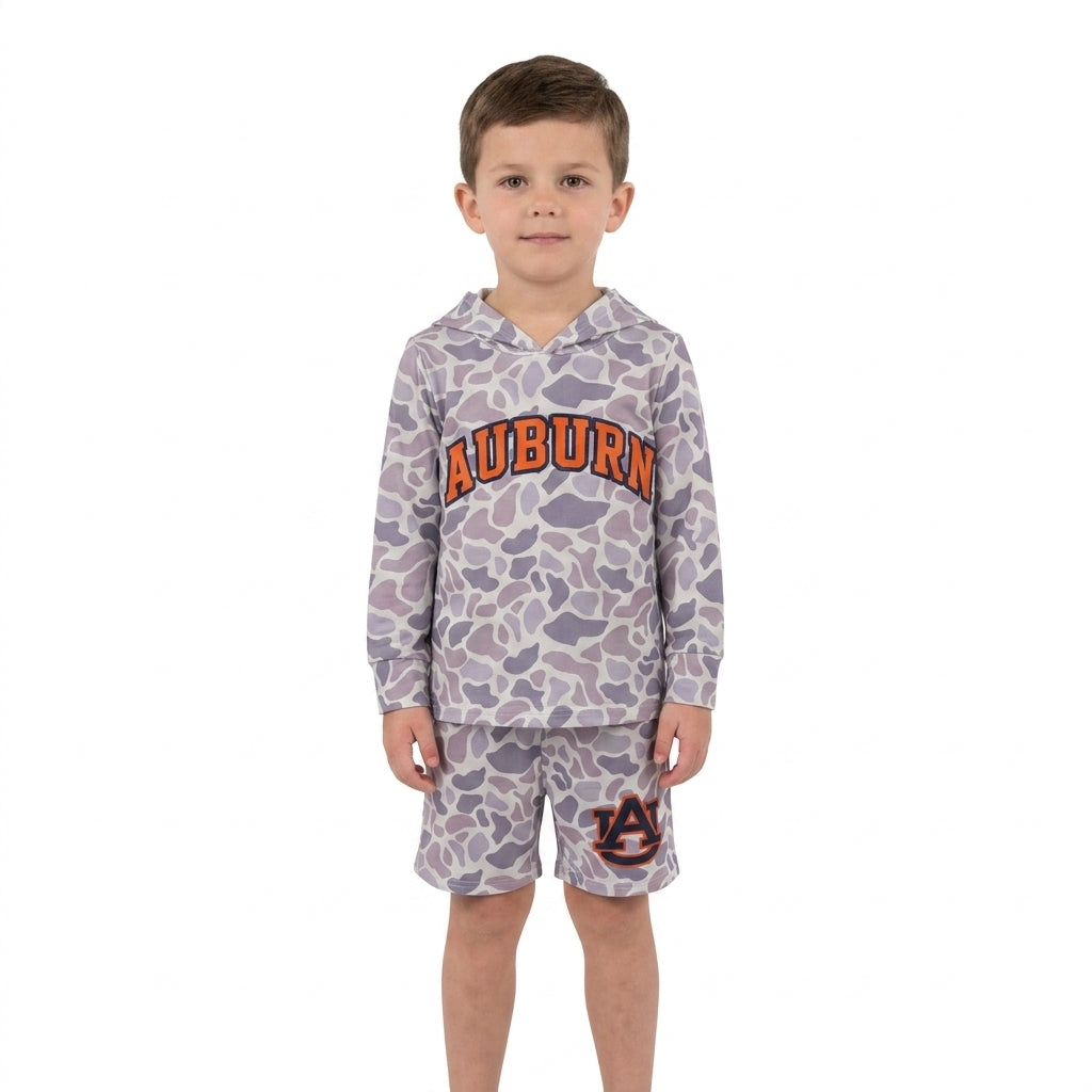 Baby Boys Light Grey Camo Auburn Long Sleeve Hoodie Pockets Short Team Clothes Set