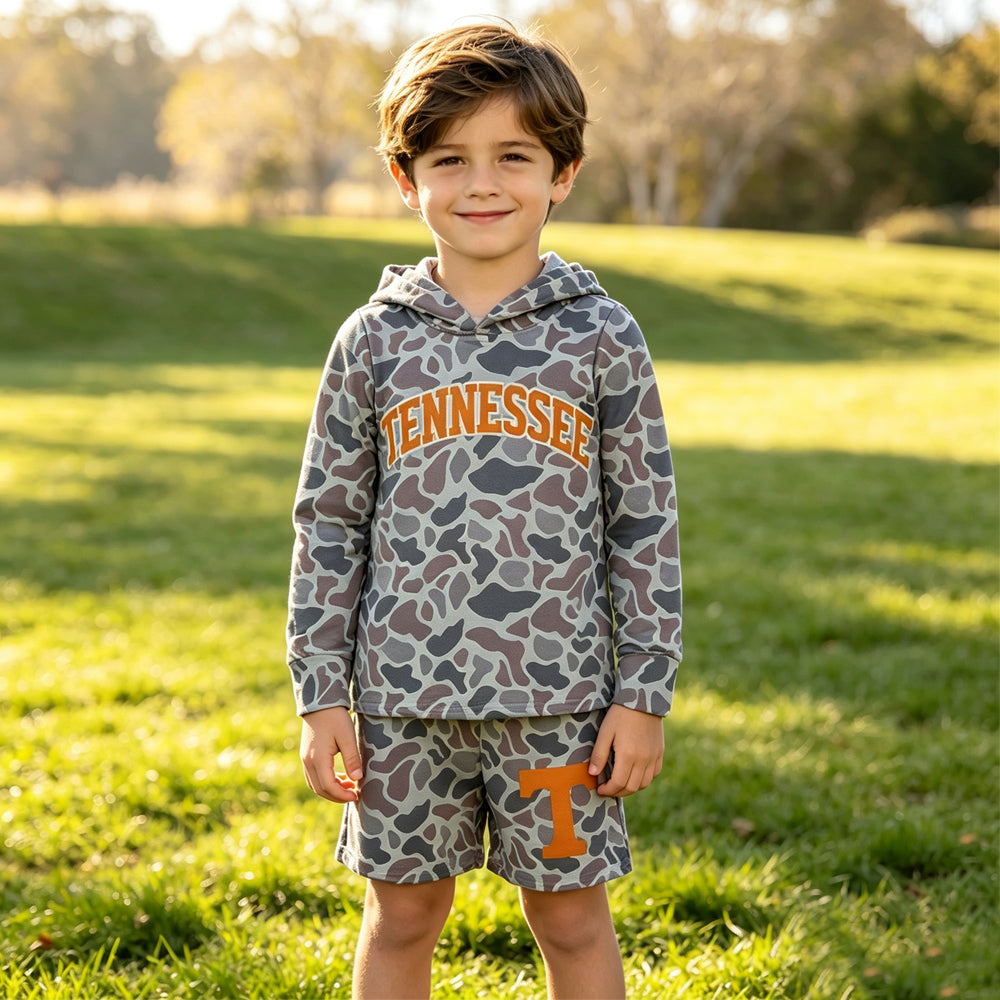 Baby Boys Light Grey Camo Tennessee Long Sleeve Hoodie Pockets Short Team Clothes Set