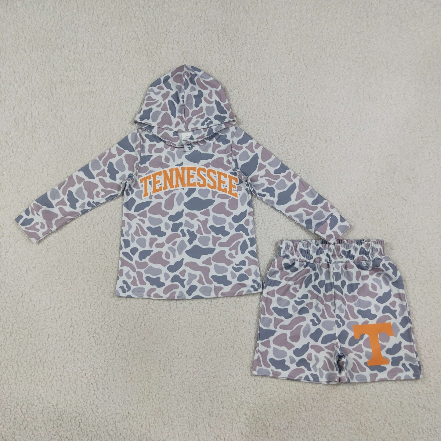 Baby Boys Light Grey Camo Tennessee Long Sleeve Hoodie Pockets Short Team Clothes Set