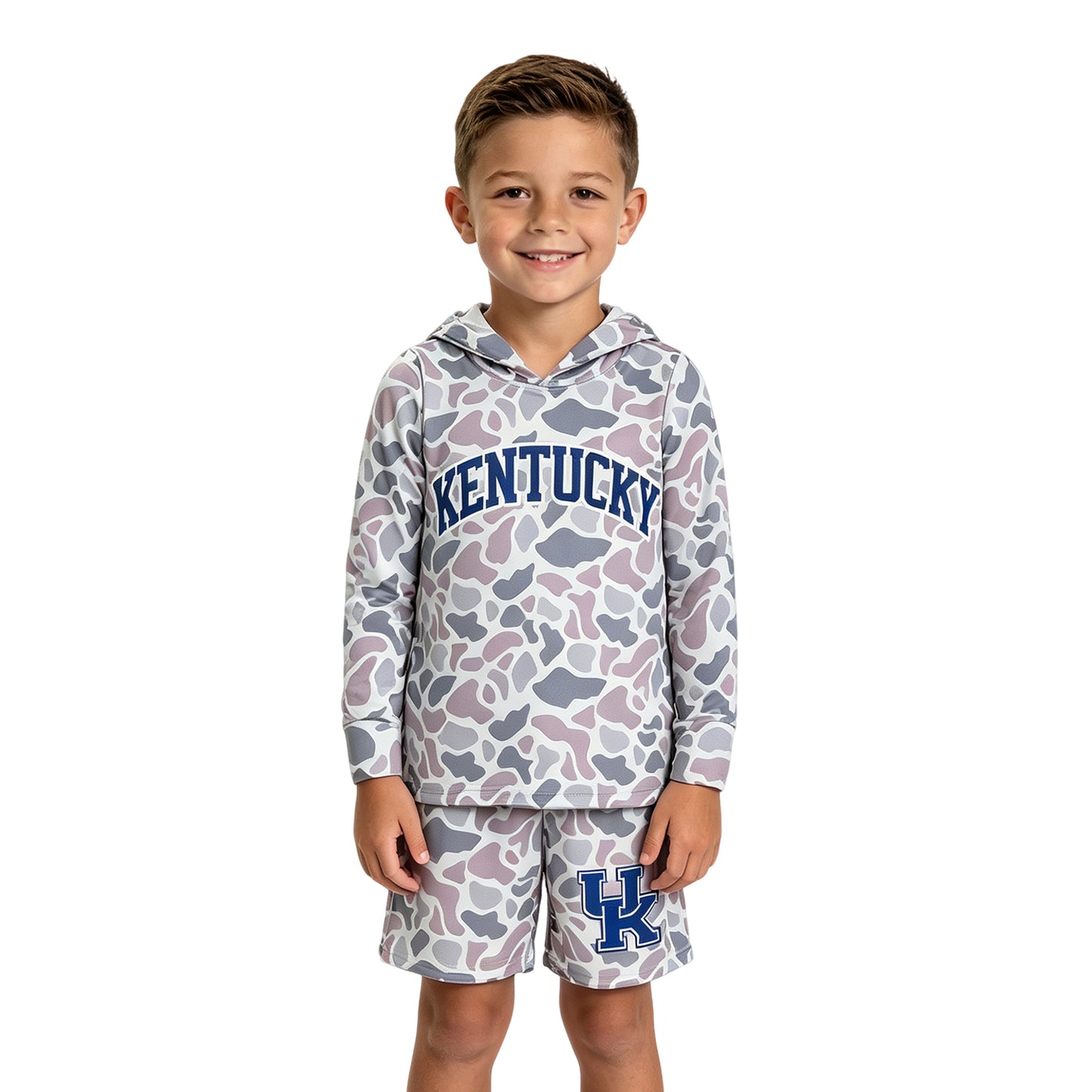 Baby Boys Light Grey Camo Kentucky Long Sleeve Hoodie Pockets Short Team Clothes Set
