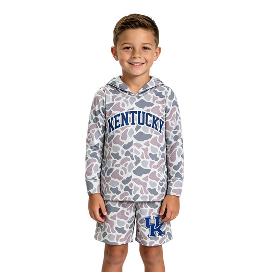 Baby Boys Light Grey Camo Kentucky Long Sleeve Hoodie Pockets Short Team Clothes Set