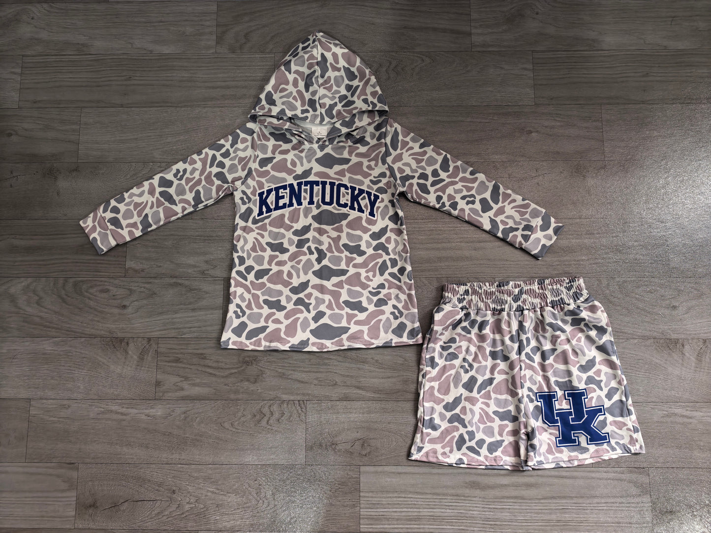 Baby Boys Grey Camo Kentucky Long Sleeve Hoodie Short Team Clothes Set Preorder