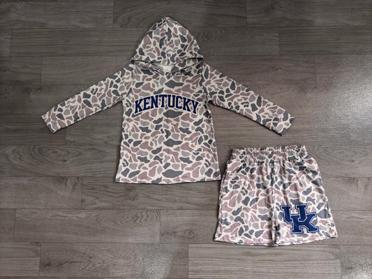 Baby Boys Grey Camo Kentucky Long Sleeve Hoodie Short Team Clothes Set Preorder