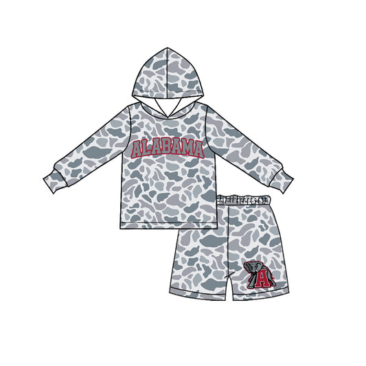 Baby Boys Grey Camo Alabama Long Sleeve Hoodie Short Team Clothes Set Preorder