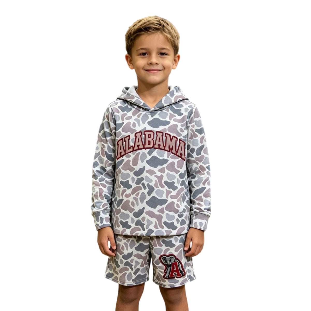 Baby Boys Light Grey Camo Alabama Long Sleeve Hoodie Pockets Short Team Clothes Set